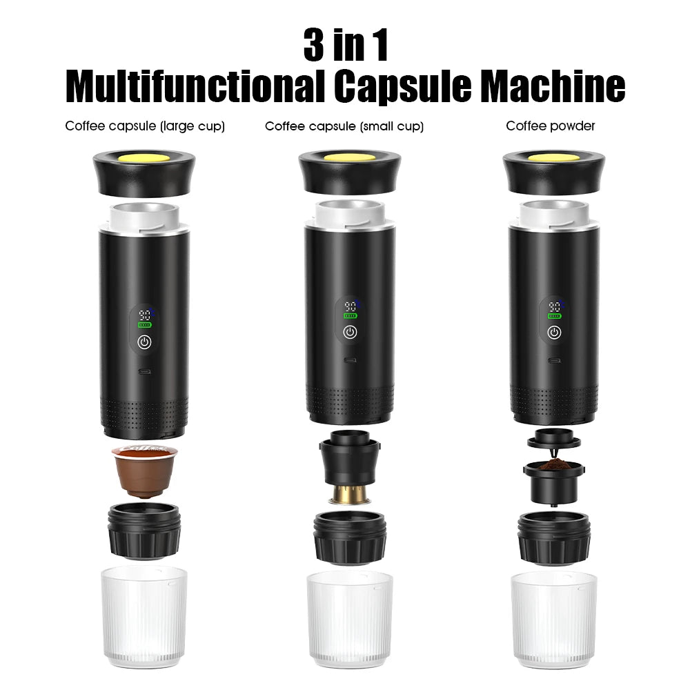 Handheld Espresso Maker Machine 20 bar Pressure Water Heating Function Battery LED Display USB Portable Espresso Coffee Maker